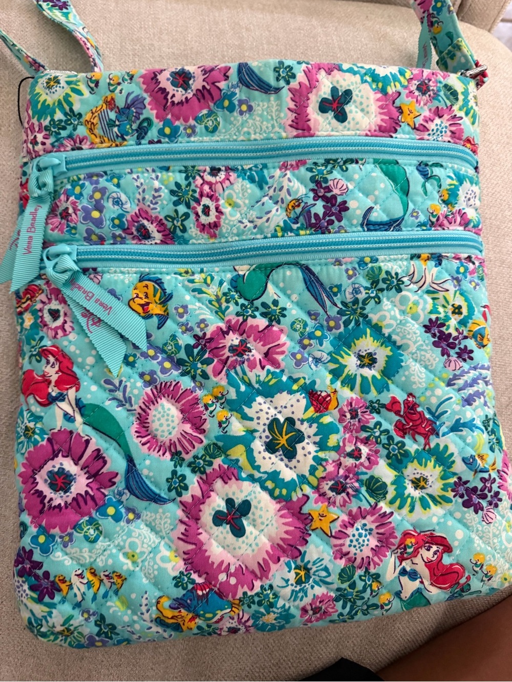Vera Bradley Turquoise Floral Quilted Crossbody with Pink Accents